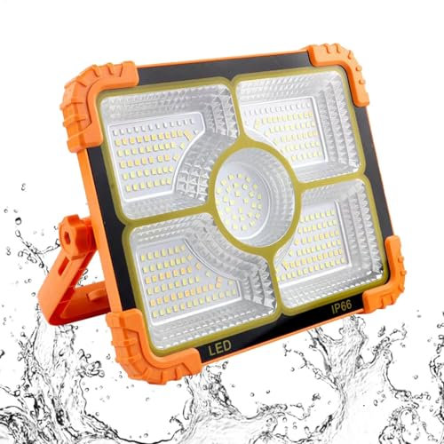 Poupangke Lampe de travail LED rechargeable, 5 modes d'éclairage solaire – Batterie 12 000 mAh pour extérieur, chantier, réparation de voiture, camping