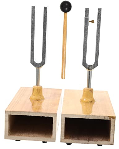 VINTORKY Stimmgabel Satz mit Holzsockel und Hammer 440hz aus Metall und Holz für Physikalische und Akustische Experimente Stabil