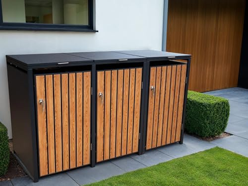 Wheelie bin cover wood effect lift up lid (Triple)