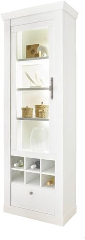 Furn.Design Vitrine in weiß Pinie Landhaus, Vitrinenschrank 70 x 201 cm, Soft-Close-Funktion, Fiastra