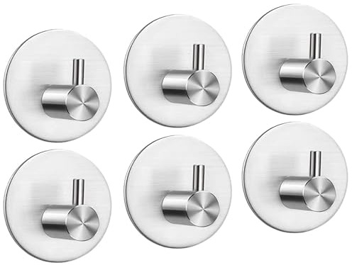 LYLIN Haken Selbstklebende, Selbstklebende Handtuchhaken Handtuchhalter ohne bohren, Wasserfest Edelstahl Wandhaken Bademantelhaken Klebehaken für Bad Toilette Küche (6, Silber)