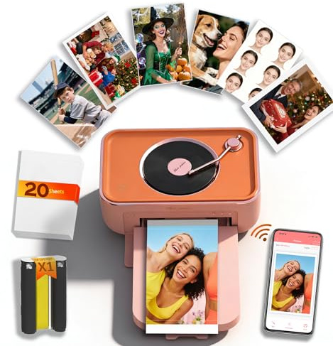 4x6 Photo Printer, Phone Printer with 20 Sheets & 1 Cartridge, AR Video Printing, Wi-Fi Connection, Bluetooth Speaker, Portable Instant Picture Printers for iPhone Android Gift Home Use, CP6000Pink