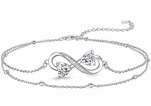NINAMAID Fußkettchen für Damen 925 Silber Doppelte Fußkette für Frauen Fußkette für Frauen Schmuck für den Knöchel Fußschmuck in Silber