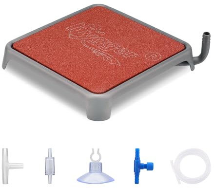 hygger Sprudelstein für Aquarium, Luftausströmer Aquarium Luftstein, Aquarium Ausströmer Sauerstoffstein Sprudler Set, Rot, Quadratisch Geformt, mit alle Zubehör, 42mm