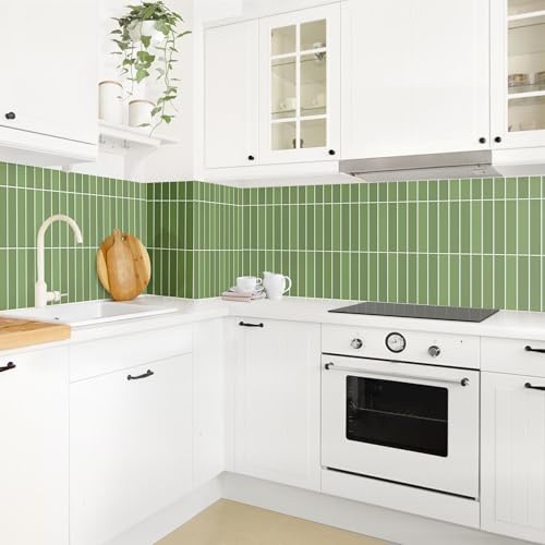 micasia Crédence de cuisine adhésive imperméable avec motif sans joint revêtement mural avec motif film rigide mat vert fond de hotte imitation carrelage style uni 2104 (400x70cm)
