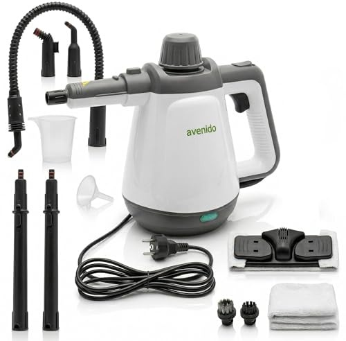 avenido Dampfreiniger, handdampfreiniger 3,5 Bar 2000W, mit 13 Zubehörteilen, 120°C temperatur, 44 g/min, tragbares dampfgerät für fenster, fliesen, boden & polster, schwarz/weiß
