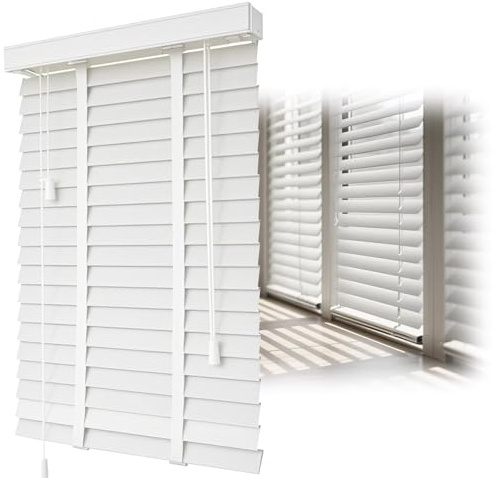 WZDXFNLD Persianas Venecianas de Madera Maciza Horizontales Listones 5cm, Cortinas de Privacidad, Estores Veneciana el deslumbramiento for Dormitorio Balcones, Personalizado(Blanco)
