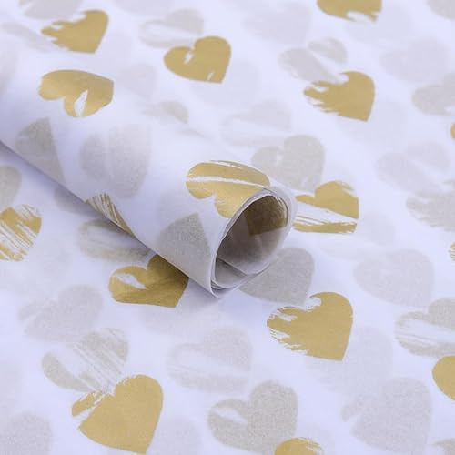 10 Blatt 50x66cm Geschenkpapier Herzen, Geschenkpapier Gold Liebe