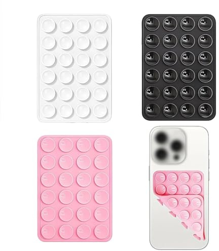 3Pack Silicone Suction Phone Case Double Sided 24 Suction Grips Anti-Slip | Multipurpose Mobile Mount Hands-Free Phone Holder Sticky Pad for Wall Car Selfies Videos Shower Mirror