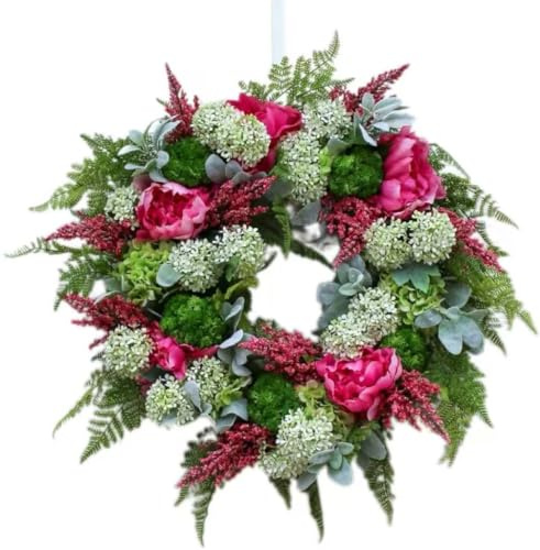 GKOKG 30 - inch Pink Peonies, Green Hydrangeas, Snowballs, Lace Ferns, Lamb's Ear. Elegant and Luxurious. for Spring Manor Decoration, Wedding Ceremony, Garden Party.