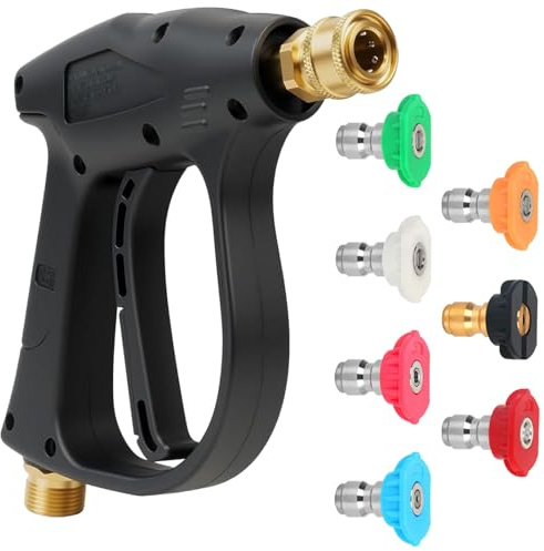 Tkxjry 4000 PSI Pistola de Lavado de Alta Presión, con 7 * Boquillas de Pulverización, Pistola de lavado a presión, para kit de limpieza de coche (M22 conector de manguera de 14 mm)