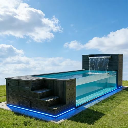 Piscina moderna de 40 pies, piscina portátil personalizable sobre el piso con panel lateral de vidrio, piscina modular prefabricada al aire última intervensión para villa, jardín, casa de huéspedes y