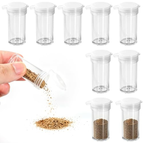 Stalora 10 Stück Mini Salzstreuer Set aus Kunststoff 5g Kleine Salz und Pfefferstreuer mit Deckel Tragbare Gewürzstreuer für Unterwegs Reise Camping Picknick Küche