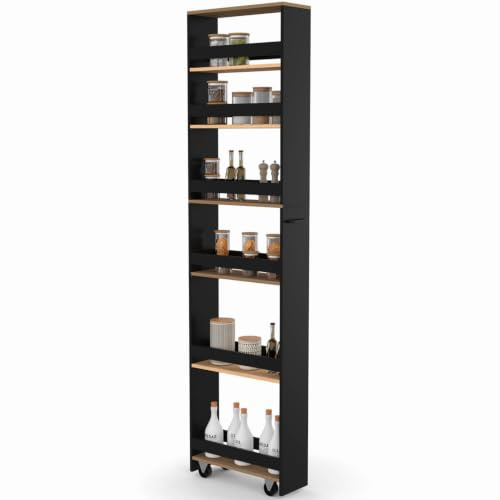 IDMarket - Desserte de Cuisine HAGA 6 étages Noir et Bois façon hêtre