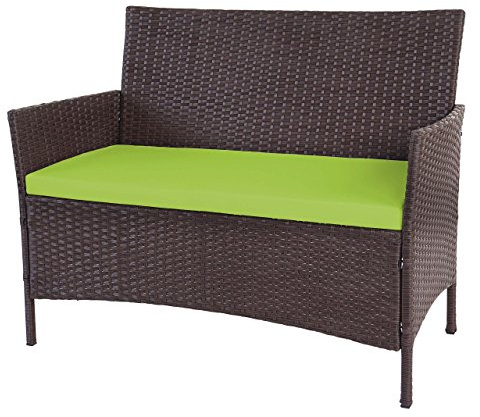 Mendler Poly-Rattan Gartenbank Halden - braun-meliert, Kissen grün | Sitzbank, Bank