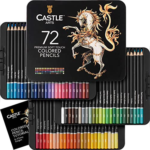 Castle Art Supplies 72 Buntstifte Set |Hochwertige Farbminen mit weichem Kern für erfahrene Künstler, Profi- und Farbkünstler | Geschützt und sortiert in einer Präsentationsbox aus Blech