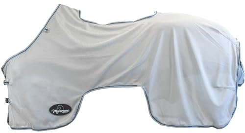Marengos - Fliegenausreitdecke Protect – Silbergrau – 125 cm | Pferdedecke mit Sattelausschnitt &abnehmbarem Schweiflatz – feinmaschige Fliegendecke schützt vor Insekten