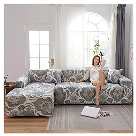 AMDXD Sofa Überwürfe 1 Sitzer, Vintage Muster Sofa Stretchhusse Möbelschutz mit Elastischem für Wohnzimmer, in Polyester, Anti-Rutsch, Elastischer, Hellgrau, Stil 3