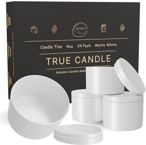 True Candle,24xhochwertige mattweiße Kerzendosen, 118 ml, farbige Innenseite, Kerzenbehälter, leere Kerzengläser mit Deckel, Kerzendosen für die Herstellung von Kerzen, kleine Dosen, Metalldose