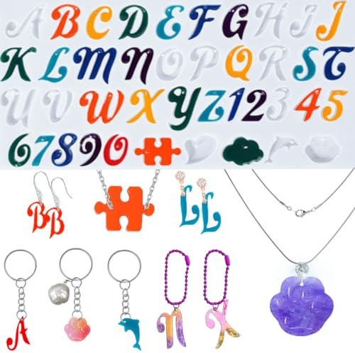 DeryArcle Stampi Alfabeto in Silicone per Resina, Stampi Lettere Numero per Resina Epossidica, Stampo Portachiavi per Colata per Gioielli, Pendente, Decorazione fai da te