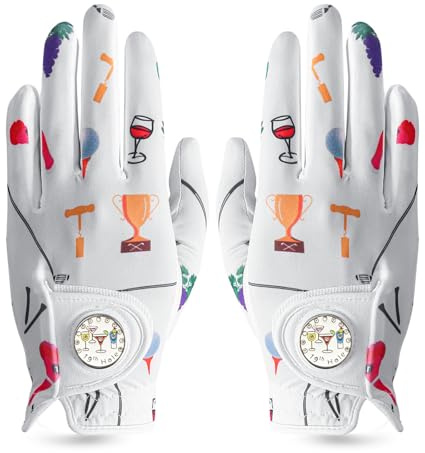LOVMEAD Damen Golf Handschuh Golfhandschuhe Leder mit Ballmarker All Wetter Linke Rechte Hand Paar, Damen-Golfhandschuhe Rain Grip Weathersof rutschfest Sport (Weiß, M)