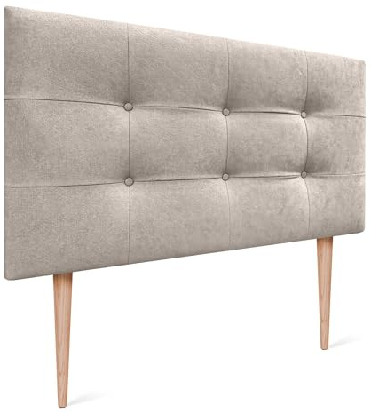 DHOME Testiera Capitone imbottita in similpelle o tessuto Acualine con gambe in legno di pino spessore 8 cm Testiere letto imbottite trapuntate Capitone (Tessuto Beige, 90 (80/90))