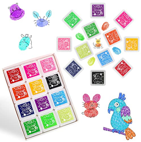 Stempelkissen, 12 Farben Fingerstempel, Abwaschbar Stempelkissen Bunt | Ungiftig Fingerstempelfarbe, Stempelkissen Fingerabdrücke für Papier Handwerk Stoff, Scrapbook, Kinder Geburtstags