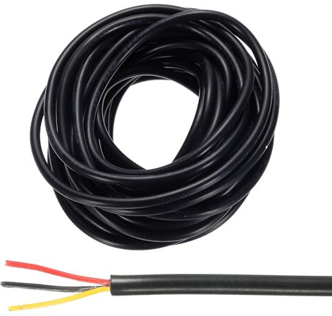 sourcing map 26AWG Electrical Wire 3 Conductors LED Power Lighting Cable Tinned Copper 16.4Ft Low Voltage PVC Case Flexible Extension Cord Black for LED Strips Lamps Lighting