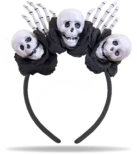 Hatstar Dia de los Muertos Haarreif, Haarschmuck Tag der Toten mit Skelett-Händen und Totenköpfen, Kostüm Accessoire für Halloween, Karneval und Fasching