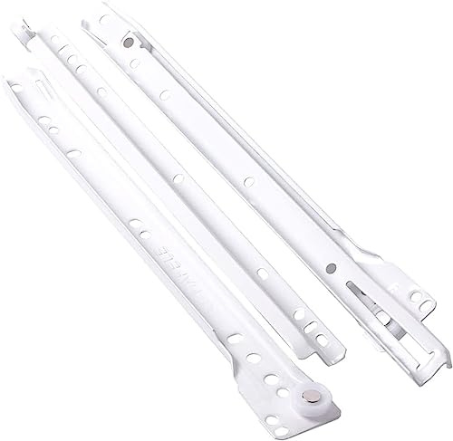 Gedotec Guías de cajón con guía de bola, extensión parcial, real, 1 par, extensión de rodillo de metal, rieles telescópicos, 600 mm, acero, blanco, rieles guía