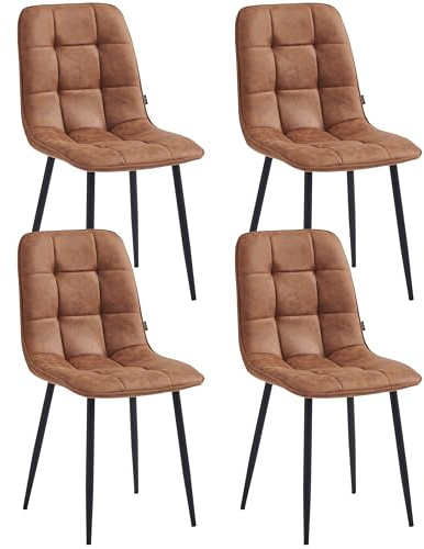 Colenis - Ela Esszimmerstühle - 4er Set - Cognac - Mikrofaser - Für Esszimmer, Küche & Wohnzimmer - Modernes Design