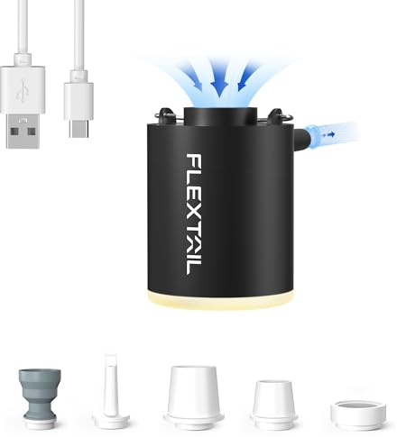 FLEXTAILGEAR Camping Air Pump with Camping Light, Air Pump for Inflatables, Portable Air Mattress Pump with 180 L/min Airflow for Pool Float,Sleeping Pad,Swimming Ring, Vacuum Storage Bag