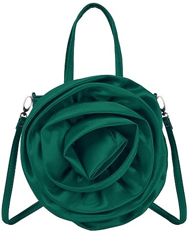 Aisi Borsa da sera da donna, elegante, in raso, con rose 3D, borsa a tracolla floreale, per matrimoni, balli scolastici, feste, sposa, Verde, Taglia unica