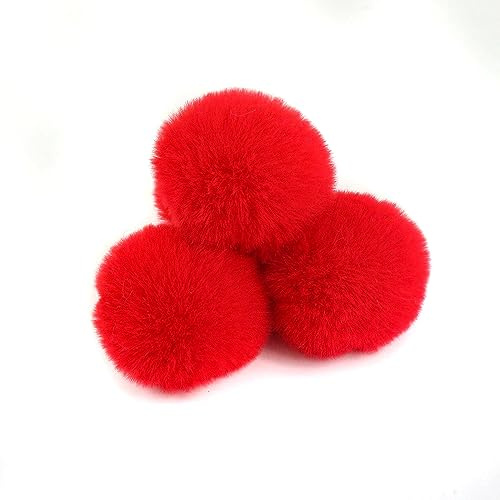 Wambere 30 Stück 5cm Pompons Kunstfell Bommel Farbiger Fellknäuel mit Elastischer Schlaufe für DIY Basteln Weihnachtsdekoration Tischdekoration Geburtstagsdeko Kleideraccessoires,Rot
