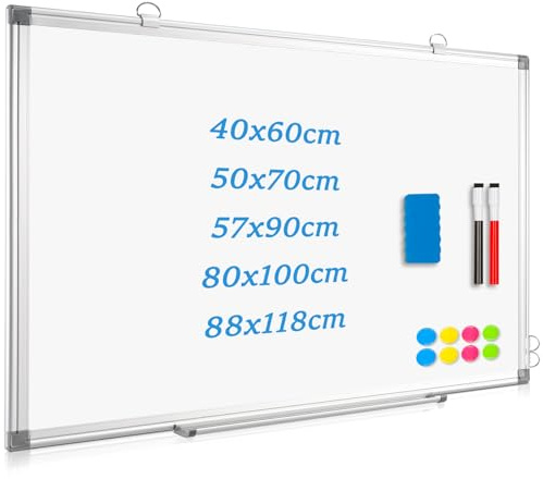 QUEENLINK Whiteboard Magnetisch, Magnettafel mit Aluminiumrahmen, 80×100cm Magnetwand White Board mit Stiftablage und Haken