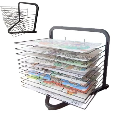 Metall-A3-Kunst-Trockenständer, Tisch-Kunst-Trockenständer, Kunst-Organizer for Kinder, stabiler Metall-A3-Papier-Gemälde-Trockenständer, Kunstwerk-Aufbewahrungs-Ausstellungsregal, 10 Regale auf der O