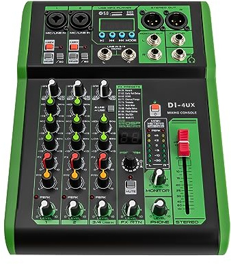 Mesa de mezclas digital DJ Bluetooth Audio Mixer 4 canales DI-4UX para consola mezcladora DJ, 99DSP Reverb