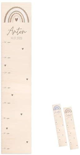 wunderwunsch® - Personalisierte Messlatte Kind Holz zum Kleben oder Aufhängen - Skala 70-140cm - Süße Dekoration für Baby- & Kleinkinderzimmer (beige)