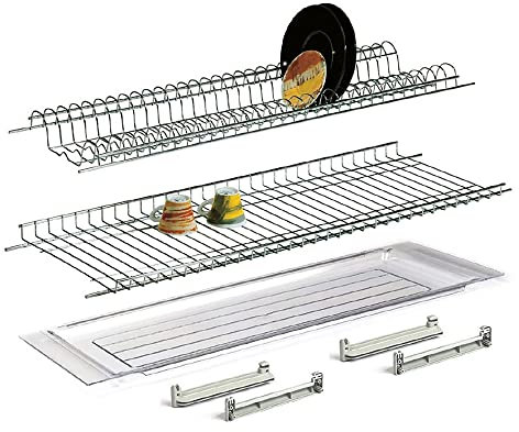 Escurreplatos de acero inoxidable con bandeja recogegotas Made in Italy (76 cm para armario de 80 cm)