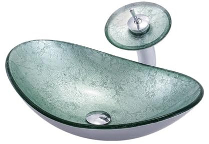 Badezimmer-Waschbecken, silbernes Glas-Waschbecken, einfach zu installierendes Waschbecken, ovales Waschbecken, künstlerische Bootsform, Schüssel für Hotel, B&B, Balkon, Schminktisch, Bar, Badezimmer-