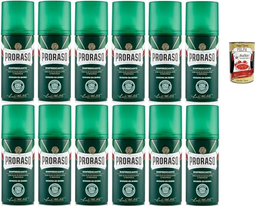 Italian Gourmet Schiuma da Barba Rasierschaum Eukalyptus Menthol 12 x 100ml | Crema soffice per rasatura fresca; erfrischend, gleitet gut und unterstützt, Gesamtnettogewicht 1,2 L + Kostenlos Polpa 400g