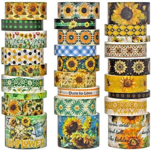 27 Rotoli di Nastro Adesivo Washi Tape Set - Nastro Decorativo per Mascheratura con Motivi di Girasoli Colorati, Nastri Adesivi per Artisti, Materiale, Fai Da Te, Bullet Journal, Scrapbooking