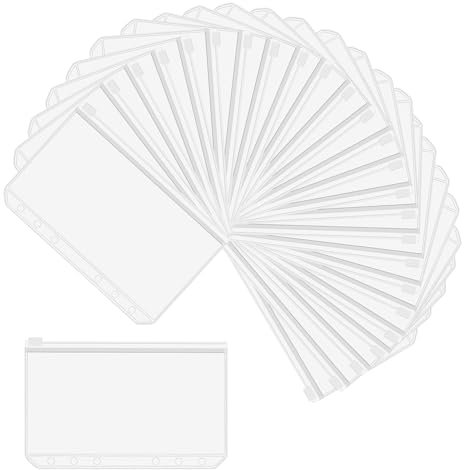 A6 Binder Taschen 20 Stück, PVC 6-Loch Reißverschluss Ordner, Wasserdicht Budget Binder A6, Kunststoff Bindertaschen A6 mit zipper für Budget Planner Einlegeseiten Loseblattbeutel