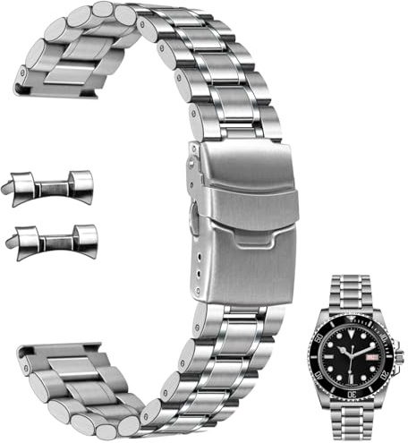 Juntan 20 mm 22 mm rostfritt stål klockarmband böjd ände rak ände för män kvinnor metall klockarmband armband snabbfrigörande ersättningsrem med dubbelt vikbart lås silver, 22mm, Rostfritt stål, Ingen