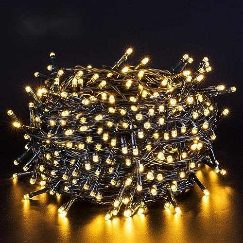 Quntis 40m 300 LED Lichterkette Außen Batterie Timer Warmweiß, IP44 Outdoor Weihnachtsbeleuchtung für Weihnachtsbaum Garten Balkon Terrasse, 8 Modi Weihnachtsdeko Innen Zimmer Fenster Wand Party