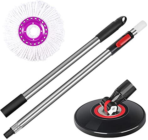 Mopa húmeda y seca Spin Mop Mango de acero inoxidable duradero, cabezal de microfibra para girar 360º Magic Spin Mop Altura ajustable (color: negro, tamaño: cabezal de fregona tipo B, 1 pieza) To