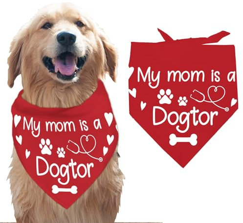 arricraft 1 Stück Haustier Hundehalstuch Rotes Dreieckiges Haustier Halstuch Aus Baumwolle Mit Der Aufschrift „My Mom is A Dogtor“ Und Den Pfoten Waschbar Zubehör Häuptling Für Große Hunde