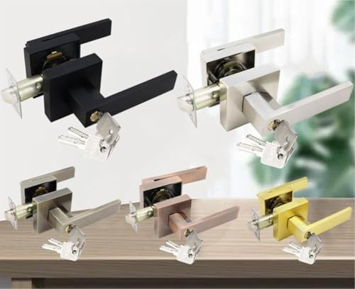 Juego de cerradura de puerta cuadrada con perilla de puerta para puertas interiores de madera (dorado)