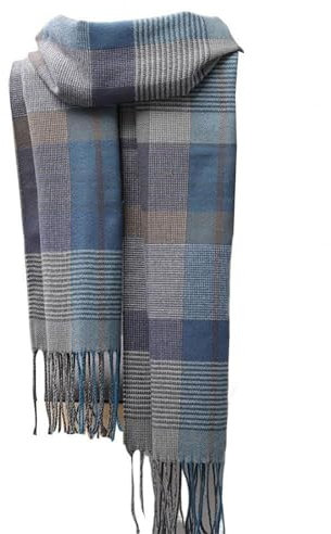 Generisch Herrenschal Winter Dicker Warmer Plaid Fransen Quasten Langer Schal Wraps Camping Wanderschal Schal Schal(Blue)