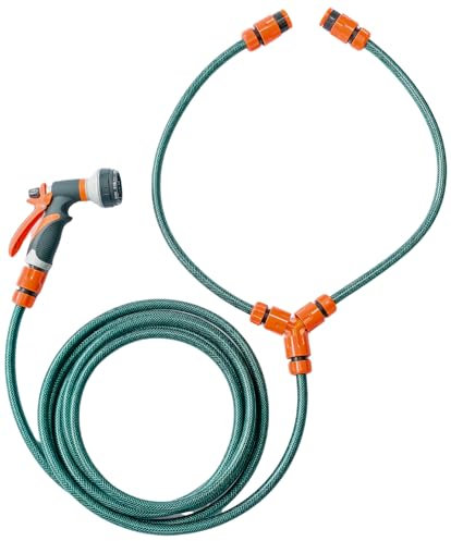 Dog Shower Mixer Kit – 13pc Hot & Cold Outdoor Tap Hose Set with EXTRA LONG 5m Kink-Resistant Hose, Quick-Connects Y-Splitter & Multi-Spray Gun | Warm Water Dog Washing Equipment for Muddy Paws